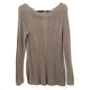 Jeanne Pierre 100% Cotton Women's Open Knit Sweater, Taupe, Sz. M Fishnet